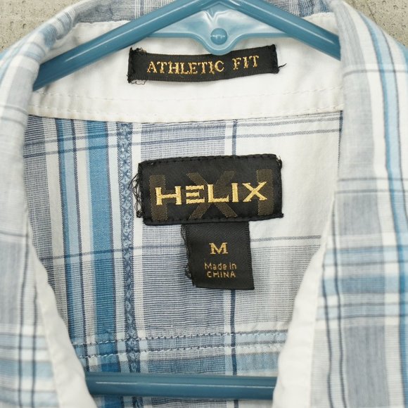 Helix Western Button Up Pearl Snap Blue & Gray Short Sleeve Shirt Mens M - Picture 2 of 4